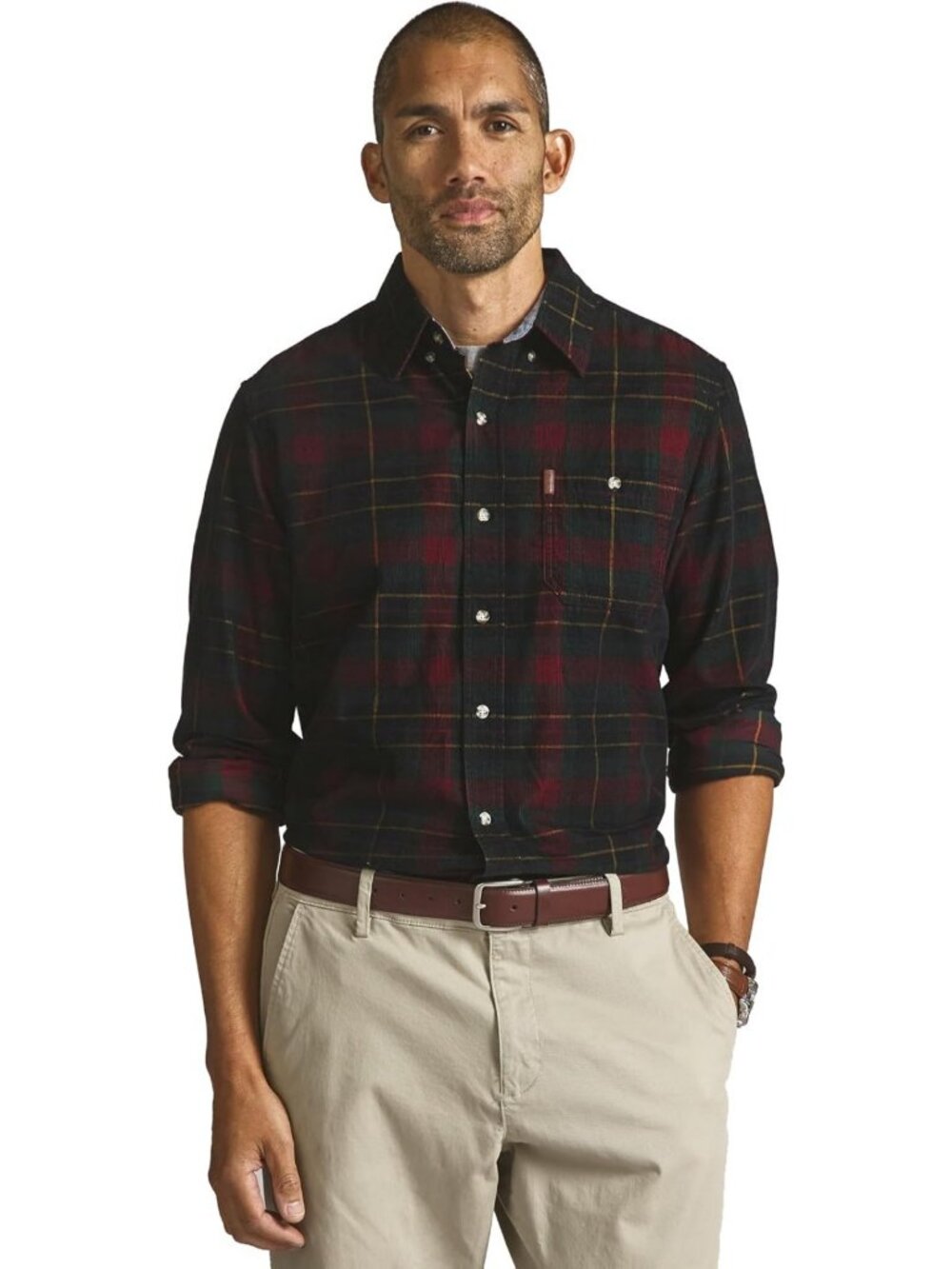 Classic Fit Long Sleeve Plaid Corduroy Shirt for Men - Stylish & Versatile Top